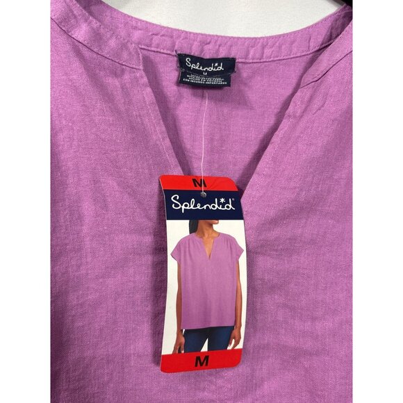 Splendid Womens Linen Blend Purple Cap Sleeve Blouse Top Size M New - Picture 3 of 5